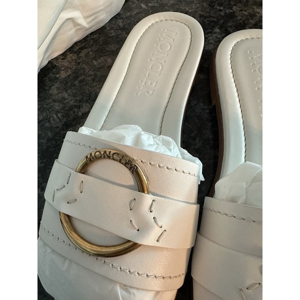 Moncler‎ Leather Bell Slides Sandals Shoes. Dust Bag, Authenticity Card $695 NWB - Picture 7 of 11